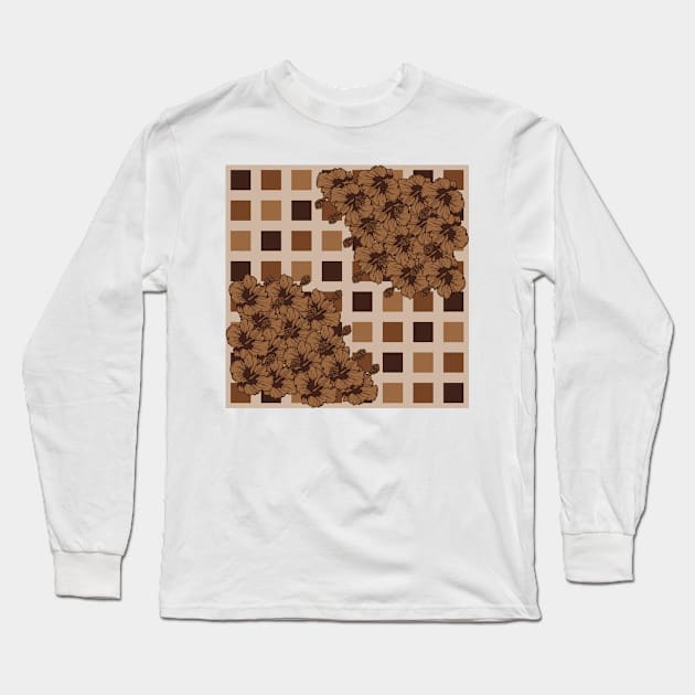 Earth Tones Floral On Geometric Long Sleeve T-Shirt by justrachna